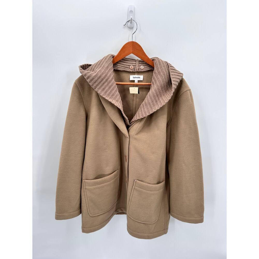 SPLENDID NWT Evereve Nikki Tan Oatmeal Hooded Pea Coat // S - Picture 5 of 15